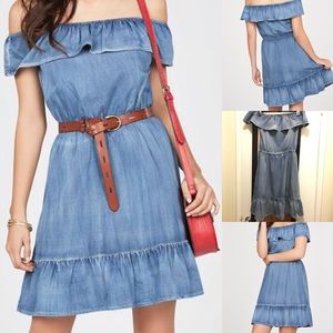 Chambray Off the Shoulder Dress